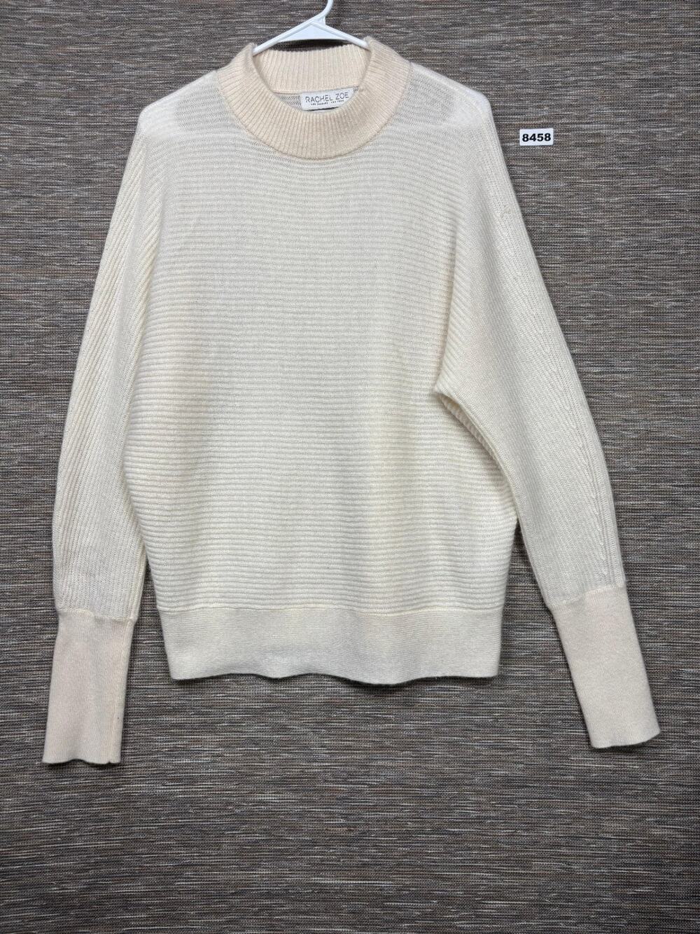 Rachel Zoe 100% Cashmere Ribbed Knit Sweater Womens Sz L Cream Long Sleeve *READ